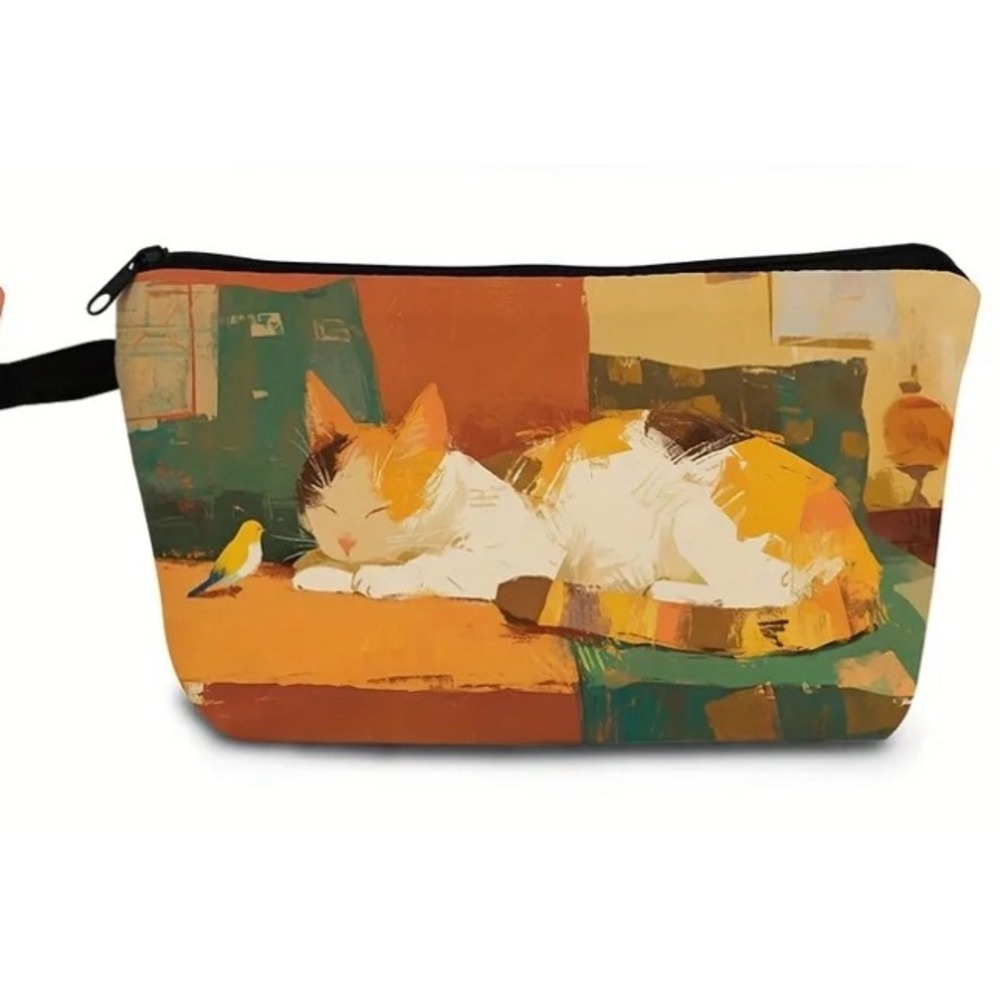 Cat Bird Cosmetic Bag Makeup Zipper Pouch Travel Toiletry Organizer‎